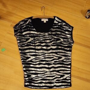Women's Black and Silver Zebra Print Top